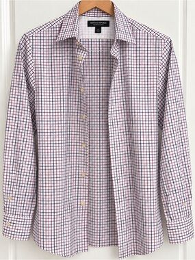 Banana Republic Slim Fit Checked Dress Shirt - White with Pink & Navy